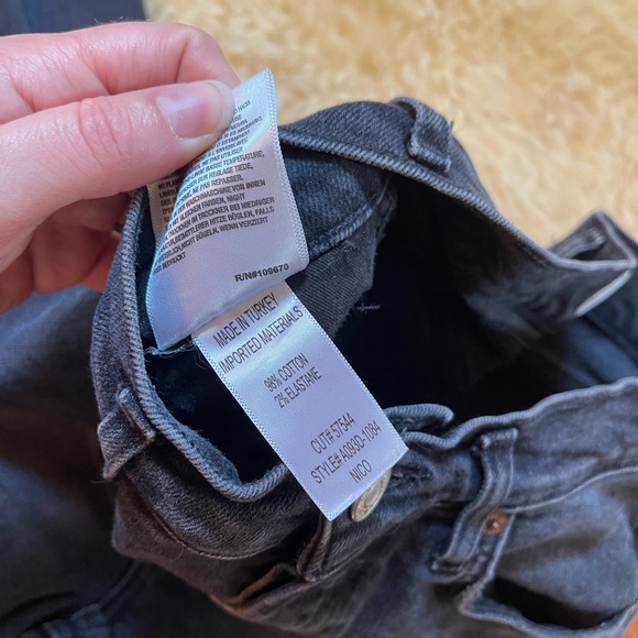 Agolde Nico High Rise Slim Button Fly Black Distressed Jeans - Picture 9 of 10